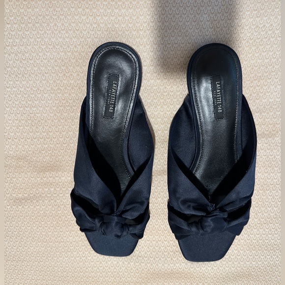 Lafayette 148 NY Navy Satin Slides… NEW size 9…in box. - Picture 1 of 5